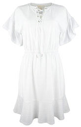 Women's Plus Size Faux Elastic Waist Dress 2X White